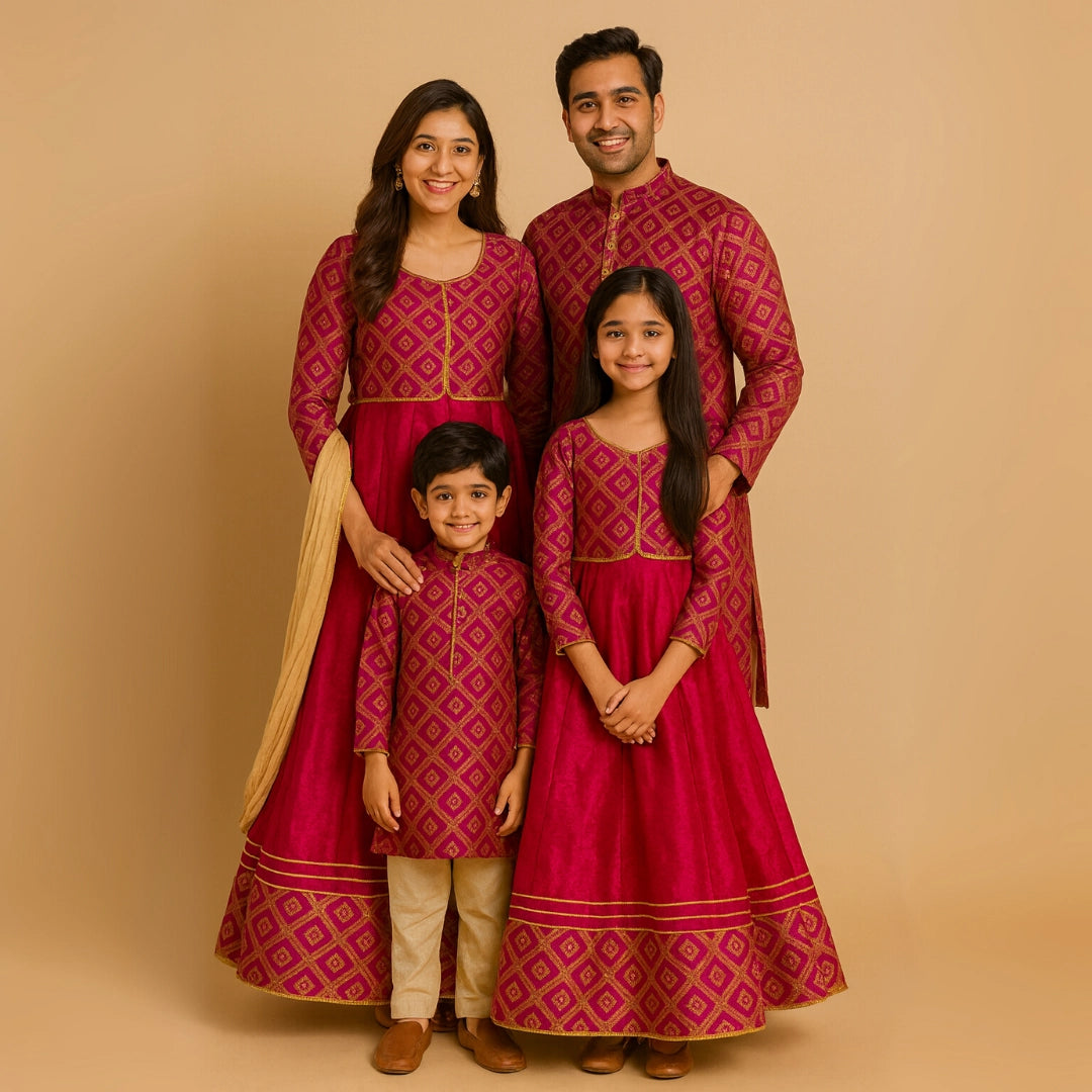 Fuchsia Brocade Anarkali Set  With Kurta Pyjama
