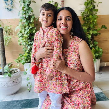 Rouge Kurta Set For Mom And Son