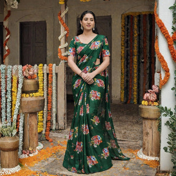 Festive Green Floral Saree