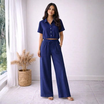 Nyra Relaxed Pant Set - Navy Blue