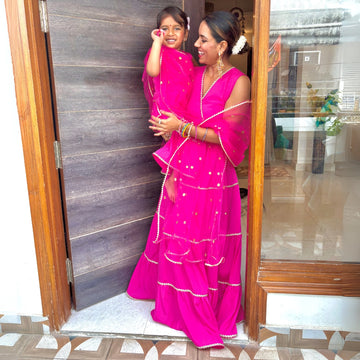 Rose Pink Anarkali Gown For Mom & Daughter