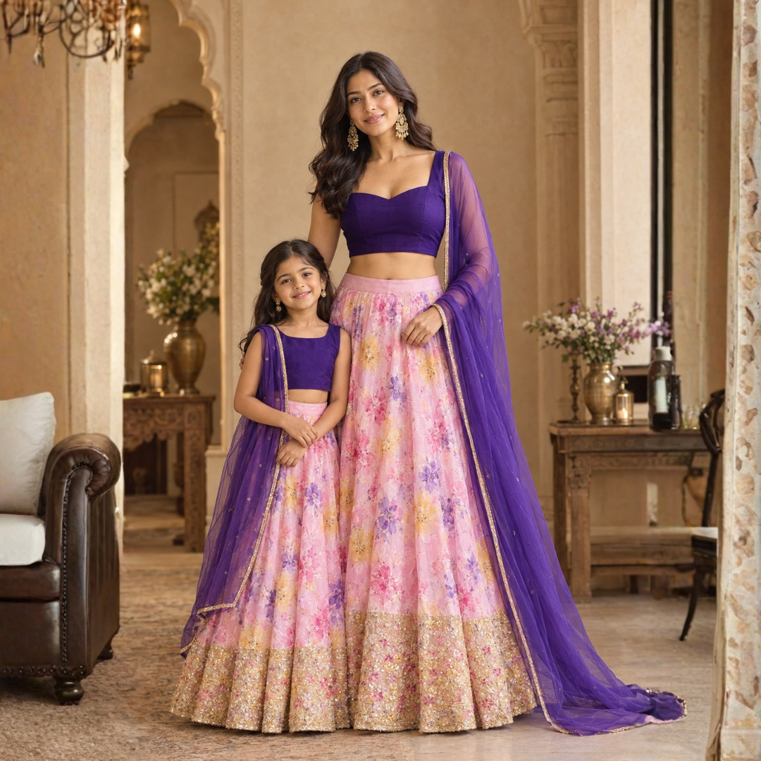 Lavender Bloom Mom & Daughter Lehenga Set