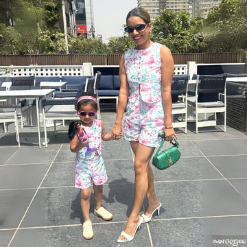 White Floral Top With Shorts Set For Mom And Daughter