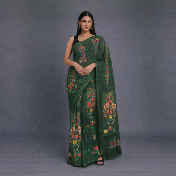 Deep Green Floral Saree