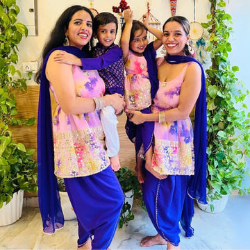 Purple Peplum Top With Dhoti Set For Mom And Daughter