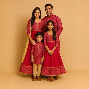 Fuchsia Brocade Anarkali Set  With Kurta Pyjama