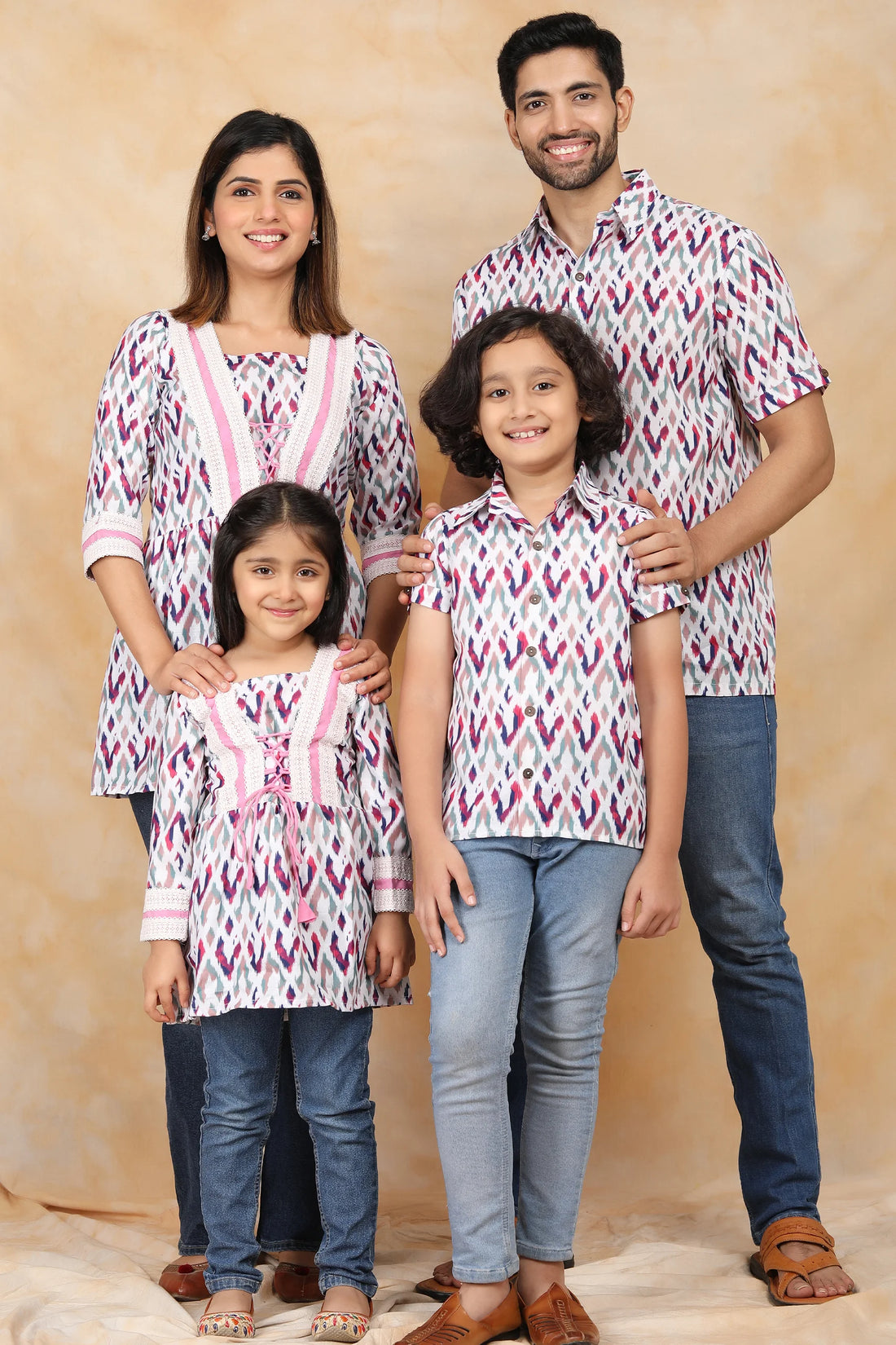 Purple Hues and Coordinated Views: White and Purple Ikkat Family Twin Set