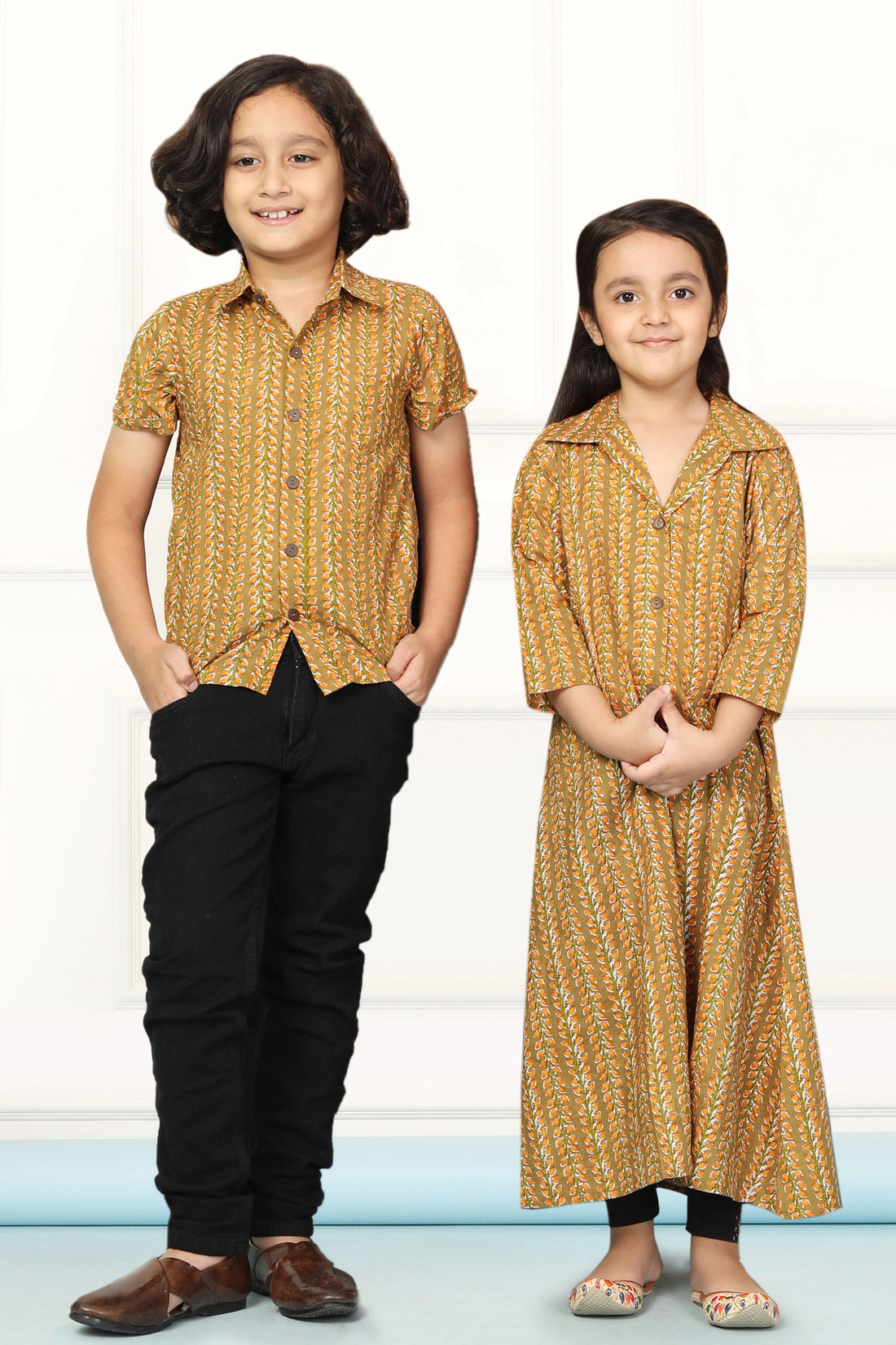 Mustard  Gown with Matching Shirt Brother and Sister Twin Set