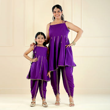 Purple Noor Dhoti Mom and Daughter Twin Set