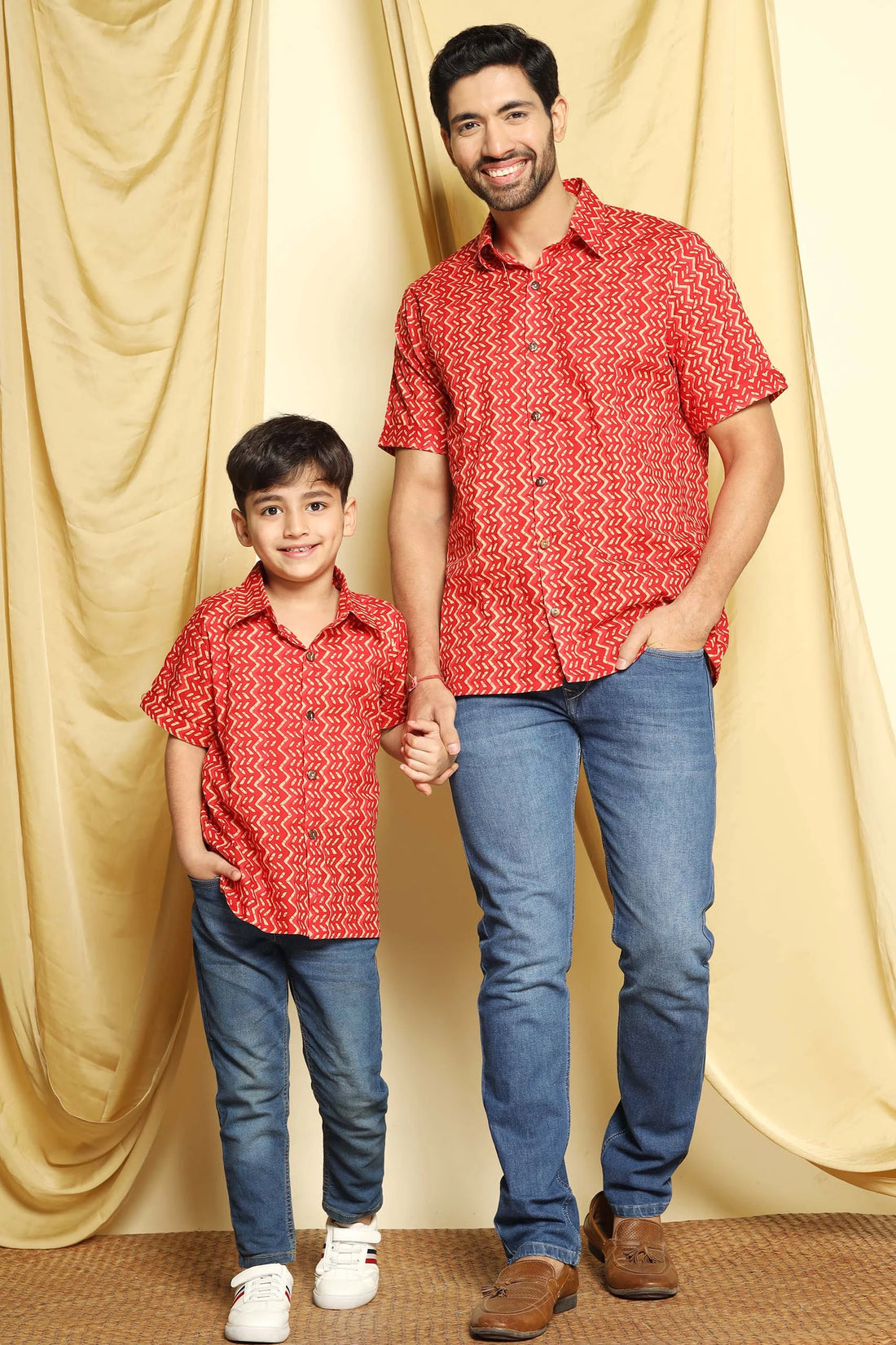 Vibrant Red Printed Tops and Matching Shirt Family Set