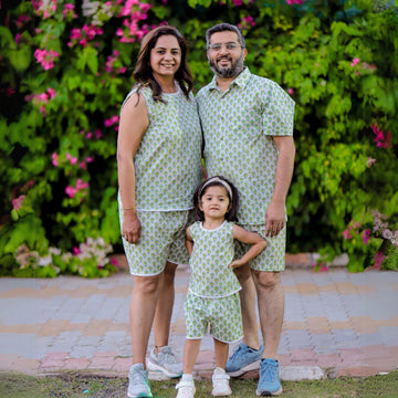 Vacation Ready Green Floral Printed Family Outfit – Holiday & Beachwear Matching Set