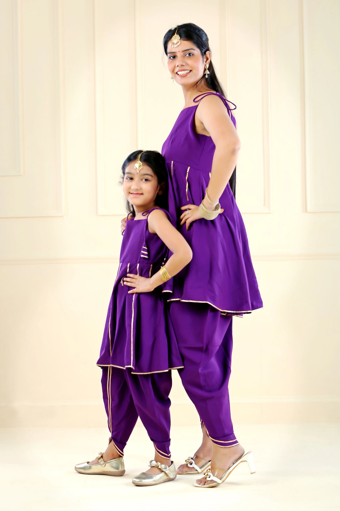 Purple Noor Dhoti Mom and Daughter Twin Set