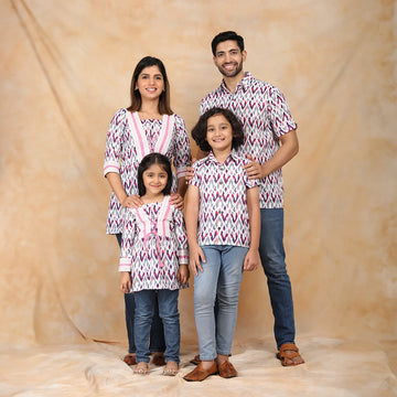 Purple Hues and Coordinated Views: White and Purple Ikkat Family Twin Set