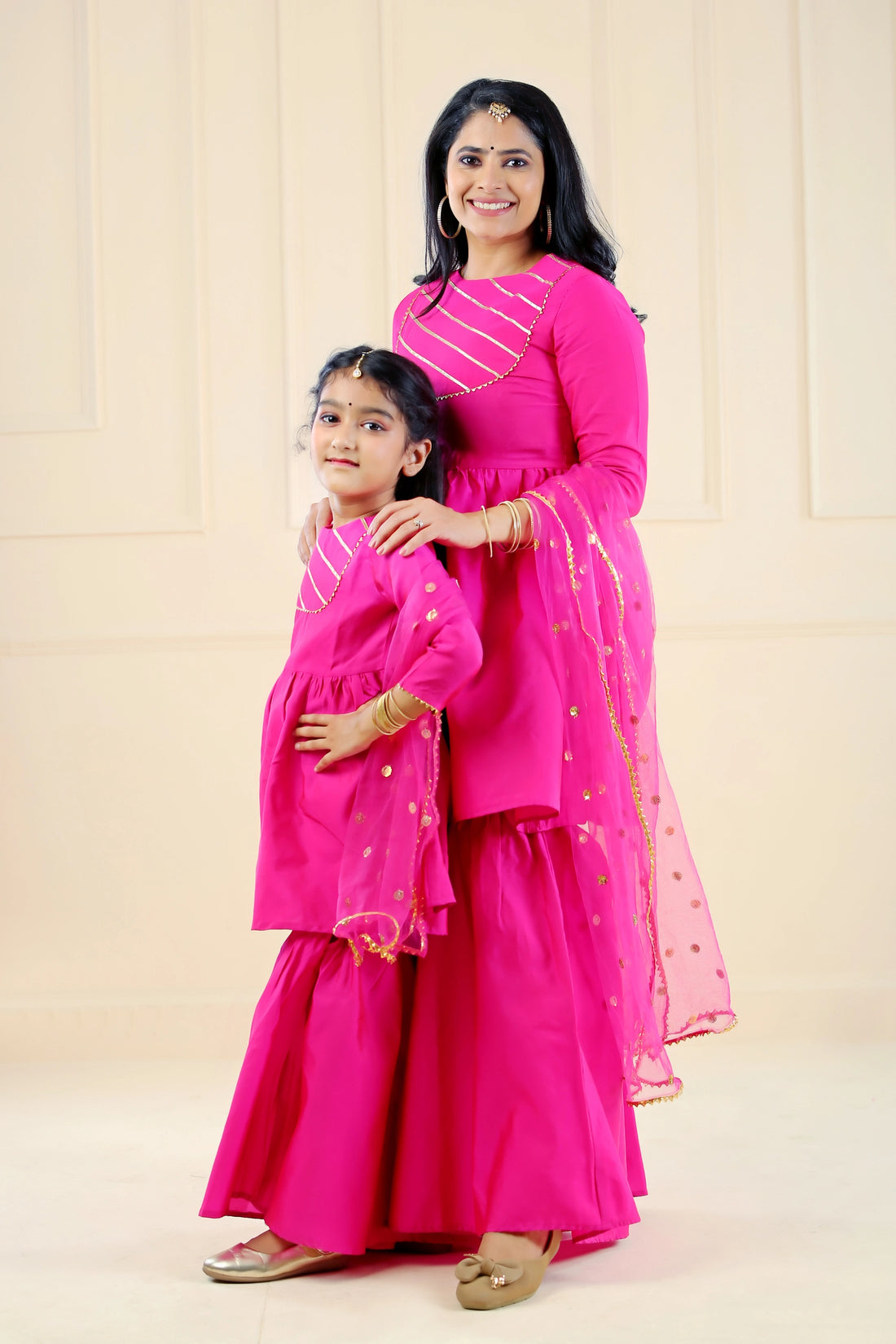 Rani Pink Mom and Daughter Matching Sharara Suit Set